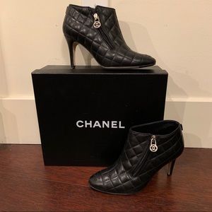 Chanel Quilted Booties Size 36.5 in Black Leather